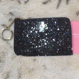KATE SPADE BLACK GLITTER CARD/COIN CASE NWT $99